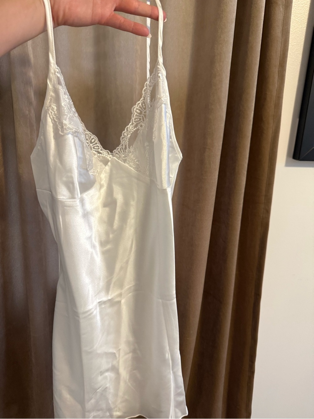 Silky Lace Trim Slip Dress & chiffon robe- White